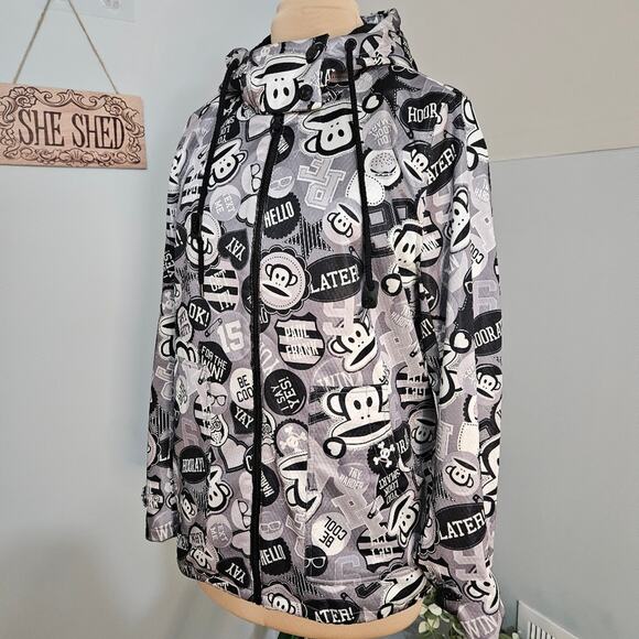 Paul Frank Black Gray Hooded Jacket Graphic Julius Sock Monkey Novelty Large Y2K - Picture 5 of 16